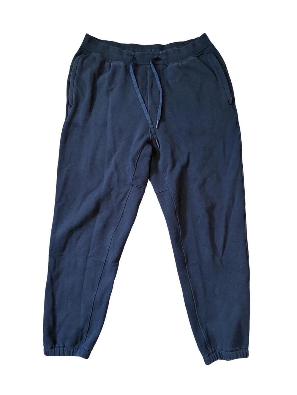 Lululemon Steady State Jogger Pants Large Navy Blue French Terry Zip Pockets